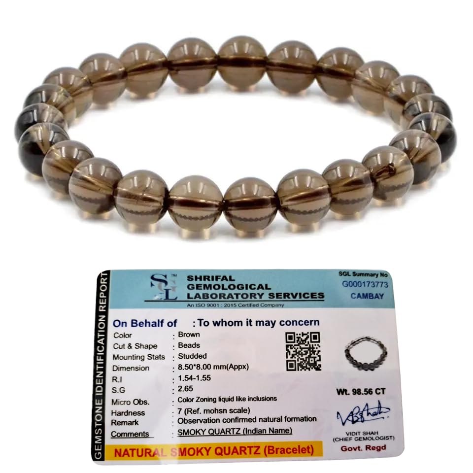 Natural Smoky Quartz Semi Precious Gemstone Bracelet, Crystal Stone 8mm Beads Bracelet Round Shape for Reiki Healing, Crystal Healing and Chakra Balance - IGL Jewels