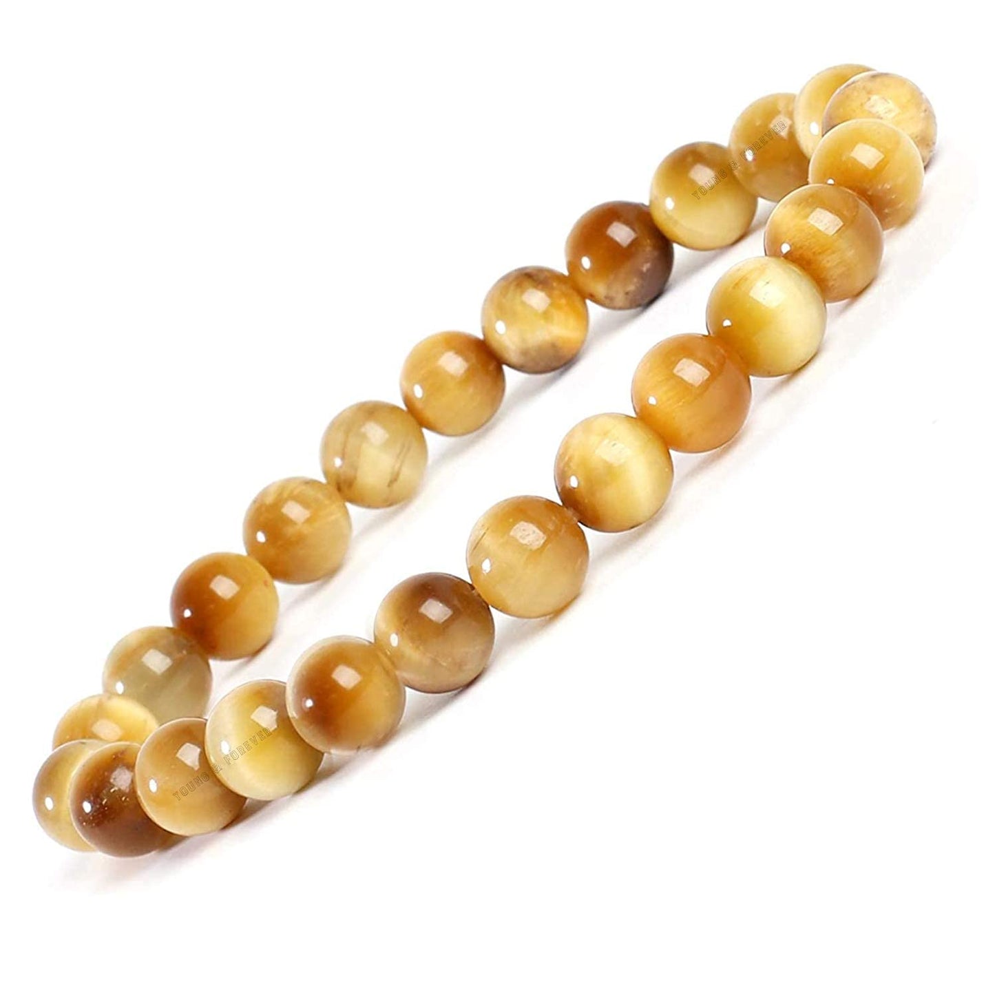 Stretchable Unisex Gemstone Natural Crystal Certified Stone Bracelet | Diameter : 2.5 Inch.| Stone Size – 8 mm Beads | Shape - Round.(Yellow Cat's Eye Bracelet) - IGL Jewels
