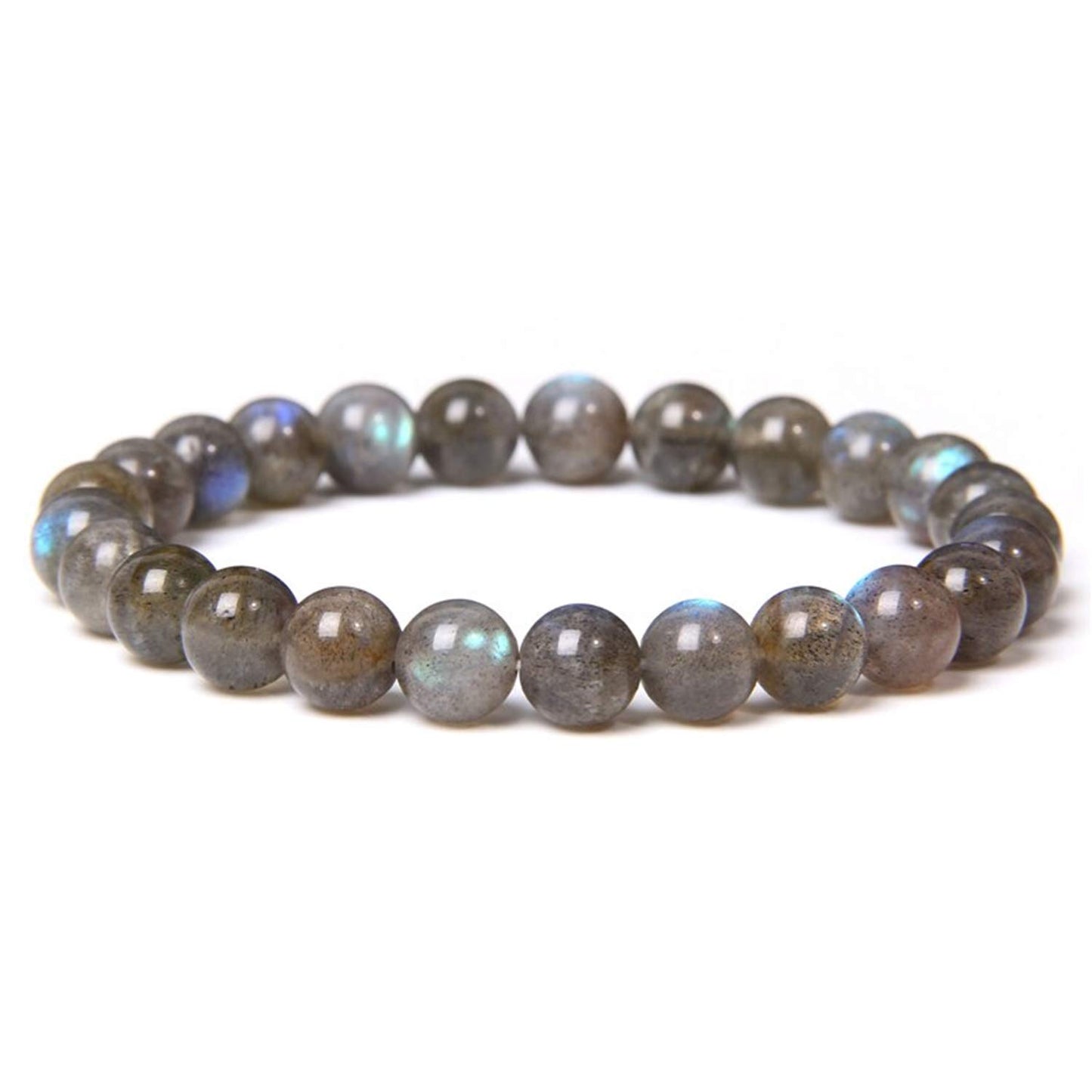 Stretchable Unisex Gemstone Natural Crystal Certified Stone Bracelet | Diameter : 2.5 Inch.| Stone Size – 8 mm Beads | Shape - Round.(Labradorite Bracelet) - IGL Jewels