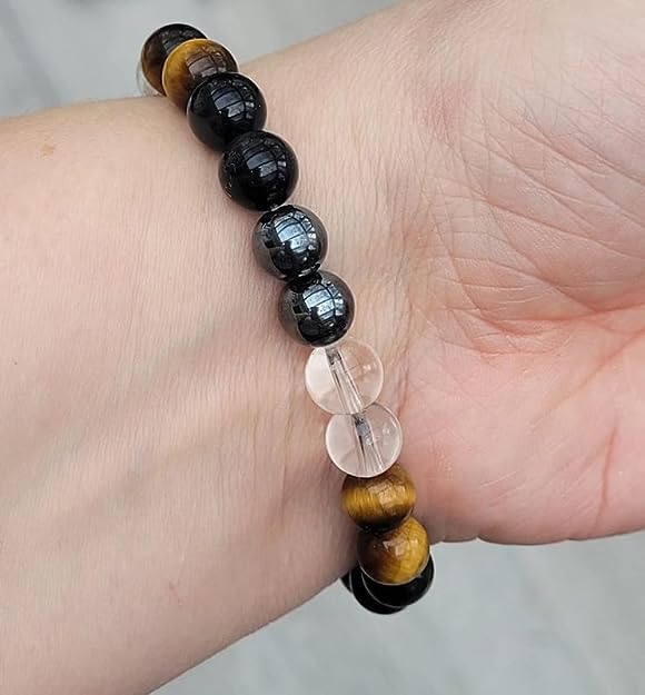 Ultimate Protection Natural Crystal Healing Bracelet - Certified 8 mm Beads for Negative Energy Protection and Good Luck, Unisex Beaded Meditation Accessory