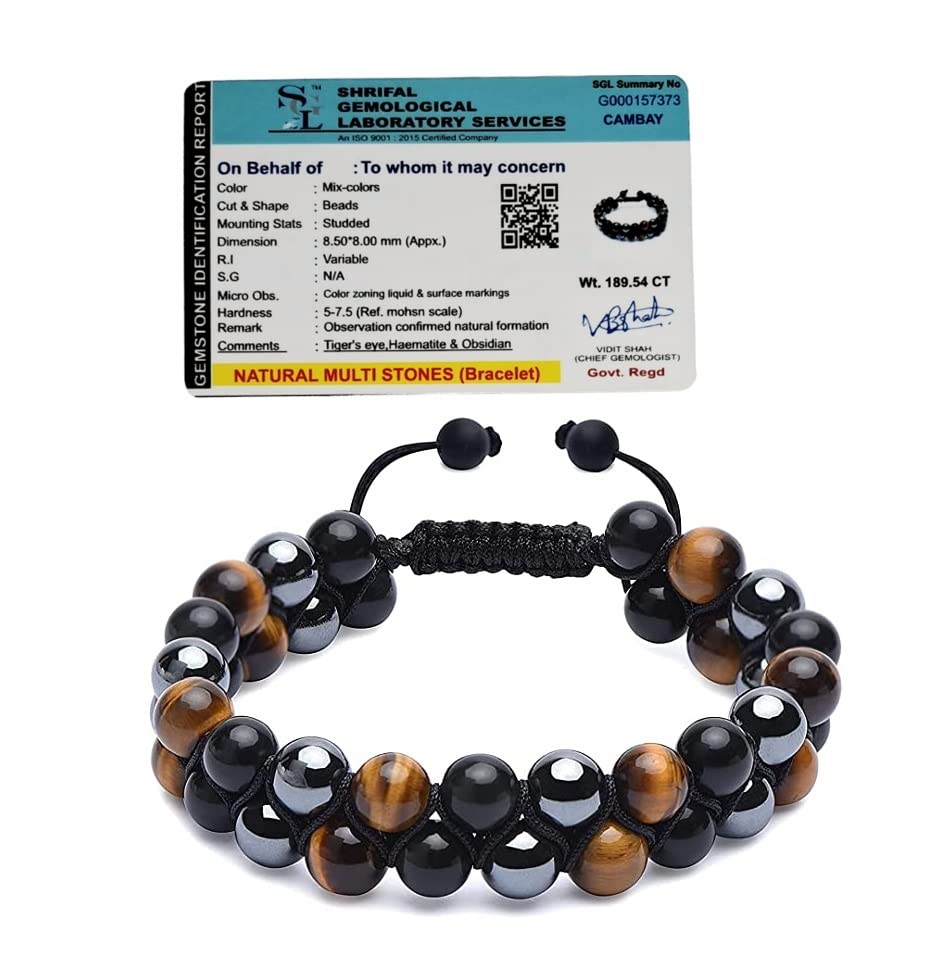 Triple Protection Gemstone Bracelet - Natural Double Layer Semi Precious 8mm Bead Bracelet for Reiki Healing and Chakra Balance Default Title