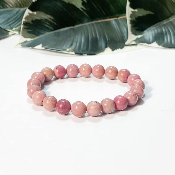 Relieve Stress with Rhodonite Gemstone Bracelet - 8mm Natural Crystals for Reiki Healing and Chakra Balance