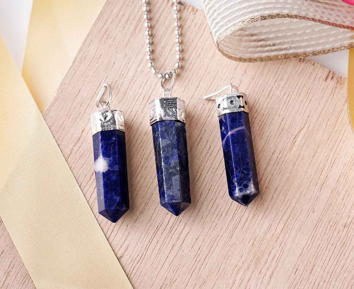 Divinity Crystals Sodalite Pencil Locket Pendant with Chain for Enhanced Communication and Healing Meditation