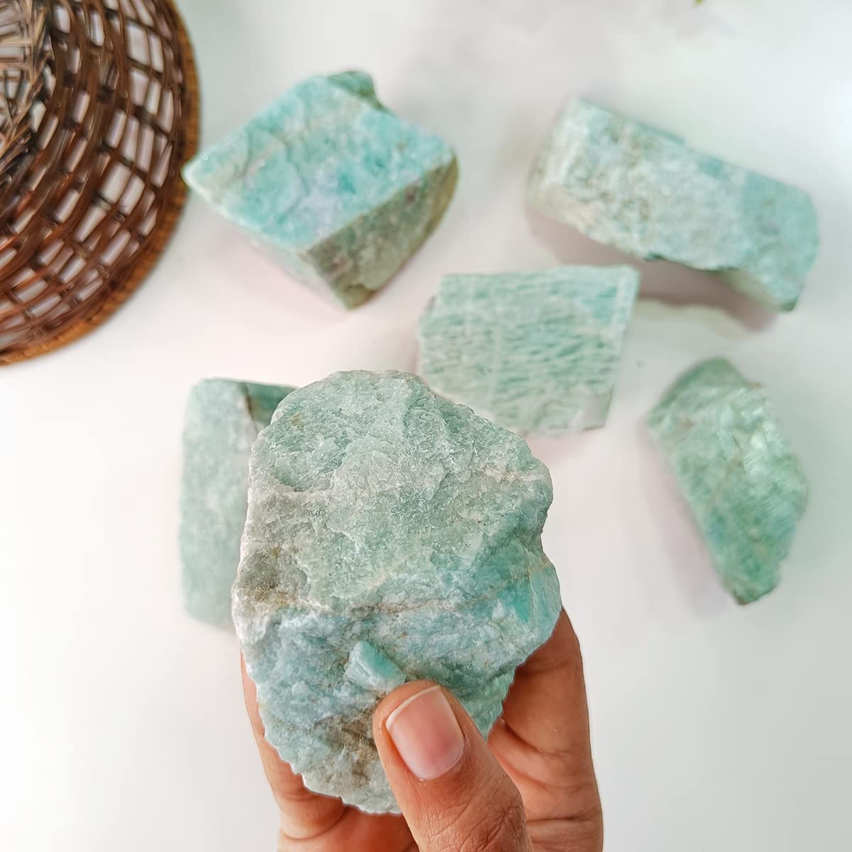 Natural Healing crystal Amazonite Raw Rough Stones. Weight : 200 Grams | Pack of 4 to 8 Beautiful Natural Healing crystal Raw Stones | Hand Picked and Cleaned - IGL Jewels