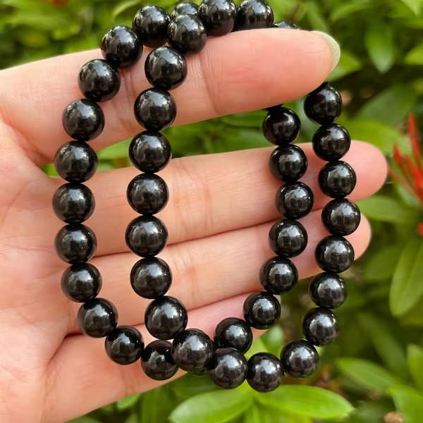 Divinity Crystals Black Obsidian Gemstone Bracelet for Reiki Healing and Chakra Balance - 8mm Round Beads