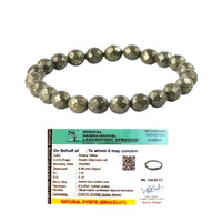 Golden Pyrite Natural Pyrite Bracelet Original Certified Stretchable Unisex Real Pyrite 8mm Diamond-cut Faceted Bracelet For Prosperity, Solar Plexus Chakra & Abundance - IGL Jewels