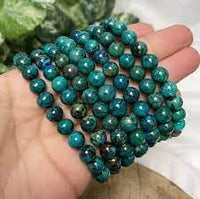 Chrysocolla Gemstone Bracelet - Natural Semi Precious 8mm Round Beads for Reiki Healing and Chakra Balance