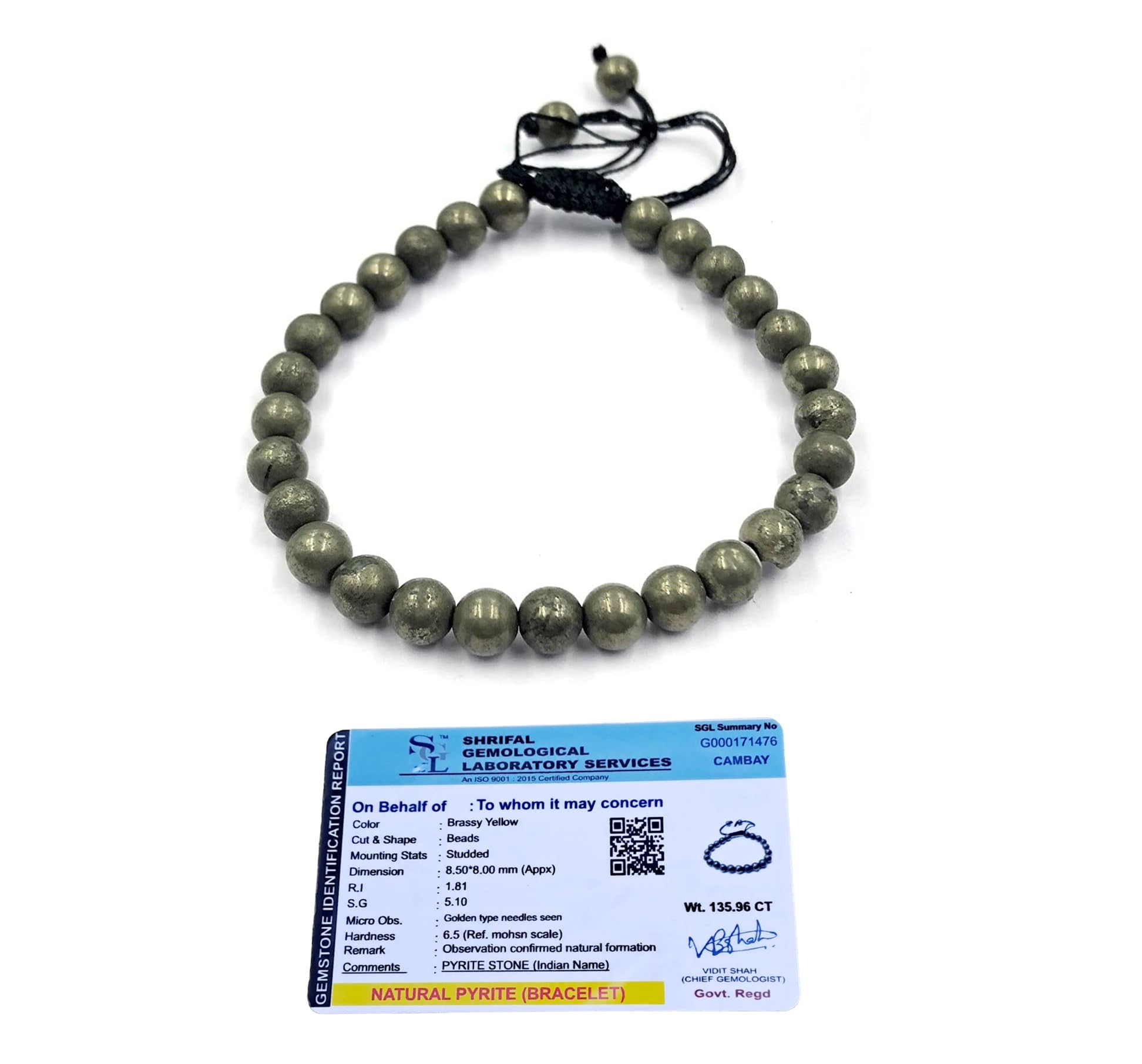 Divinity Crystals Pyrtie Certified Adjustable String 8 mm Bracelet for Will Power Manifestation and Financial Abundance - Buy Pyrtie Crystals Bracelet Now Default Title