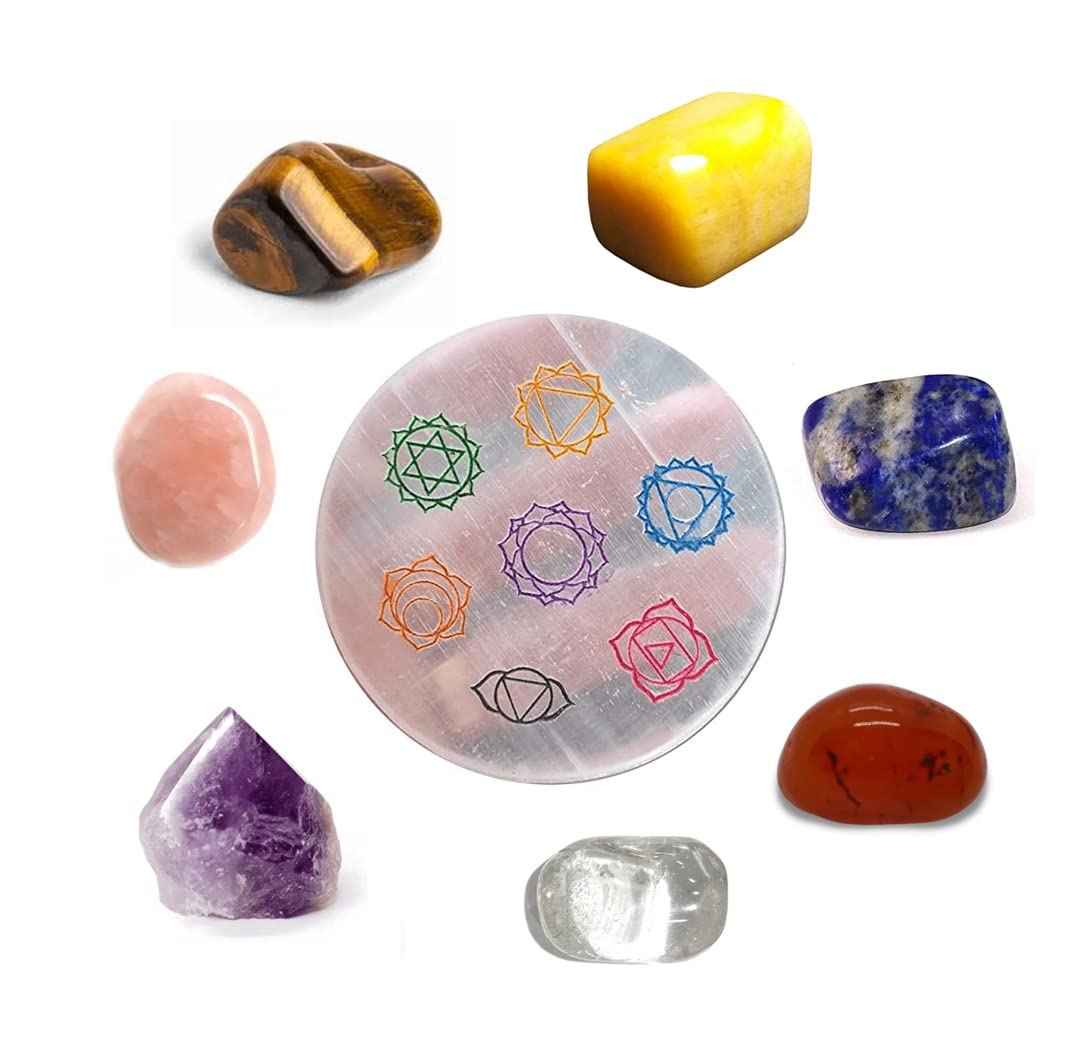 7 Chakra Healing Stone Set with Chakra Selenite Charging Disc - AAA Grade Meditation & Healing Kit Default Title