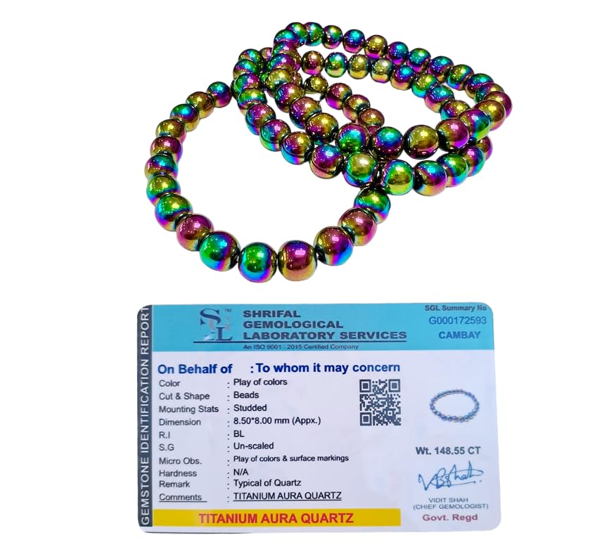 Divinity Crystals Titanium Aura Quartz Bracelet for Chakra Balance and Reiki Healing - 8mm Beads Default Title