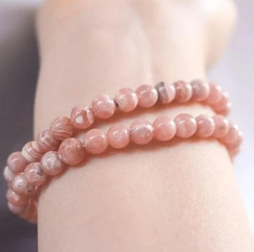 Rhodochrosite Gemstone Bracelet for Reiki Healing and Chakra Balance - 8mm Natural Round Beads