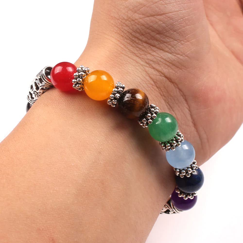 Divinity Crystals 7 Chakra Heart Bracelet - Natural 8 mm Crystal Bracelet for Good Luck, Love, Abundance, Healing, and Meditation for Men and Women