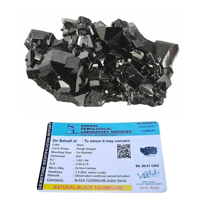Natural Pure Black Tourmaline Certified Clusters for Grounding and Protection | Healing and Meditation - Cleansing off Negative Energy - IGL Jewels