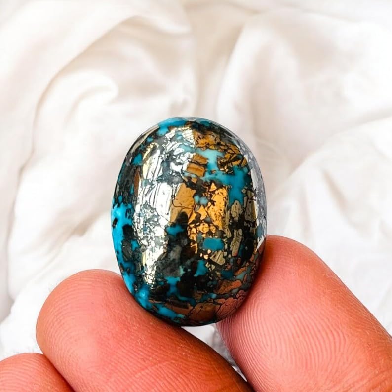 Real Original Firoza Turquoise Gemstone for Men and Women – Oval Shaped for Ring and Pendant Premium Turquoise Jewellery - The Stone of Compassion and Success 11.32 Carat - IGL Jewels