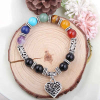 Divinity Crystals 7 Chakra Heart Bracelet - Natural 8 mm Crystal Bracelet for Good Luck, Love, Abundance, Healing, and Meditation for Men and Women