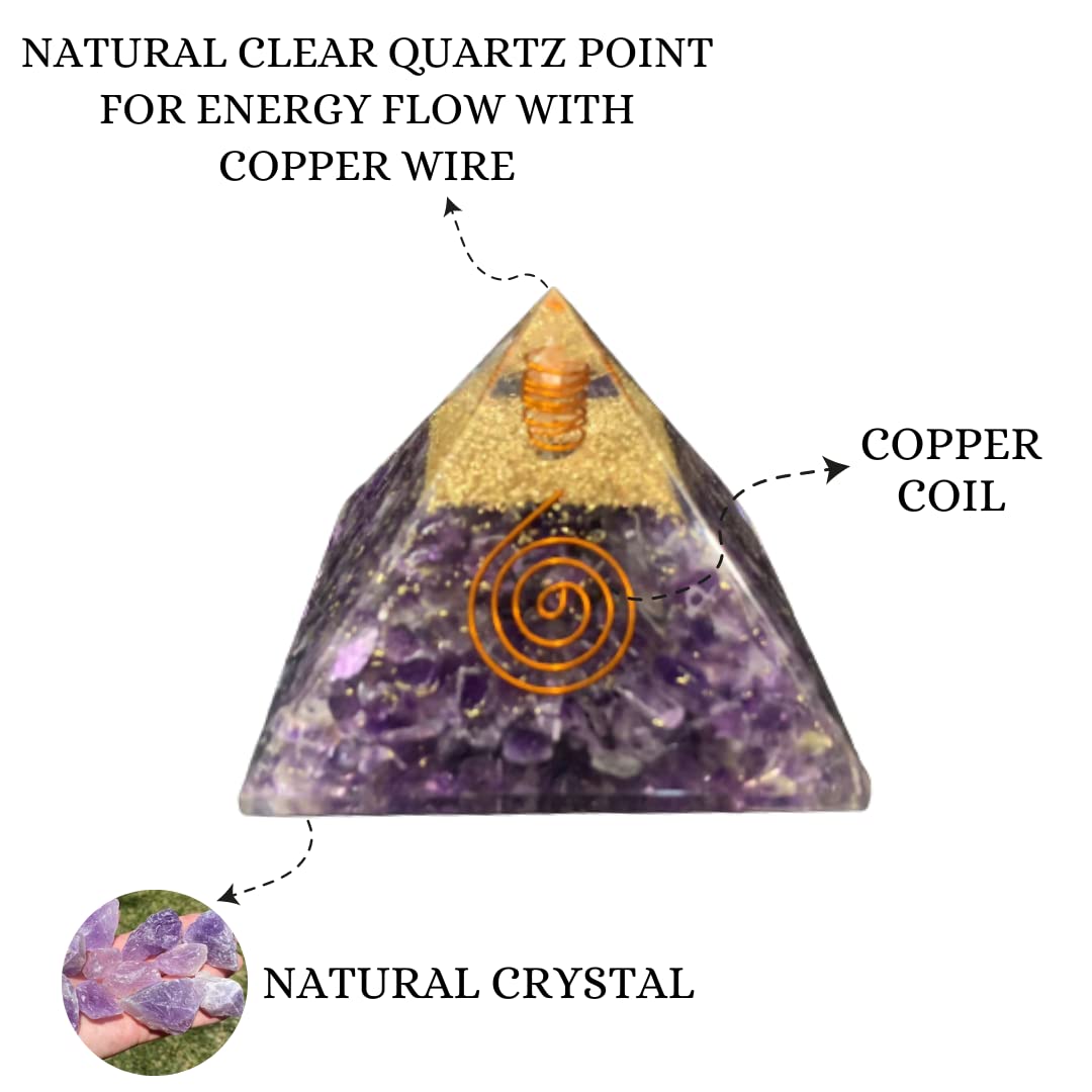 Divinity Crystals Natural Healing Orgone Pyramid Home Decor Vastu for Home Study Table Office Desk Reiki Feng Shui Symbol Crystal Showpieces for Home Decor Education Gifts