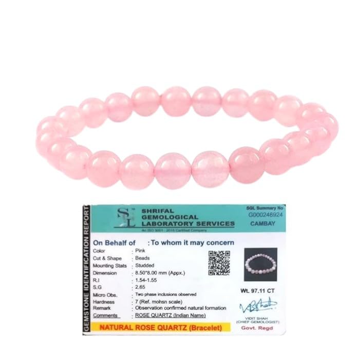 Divine Crystal Treasures Natural Rose Quartz Bracelet Original Certified AAA Grade 8mm Unisex Real Crystal Bracelet for Love Compassion Emotional Healing - IGL Jewels