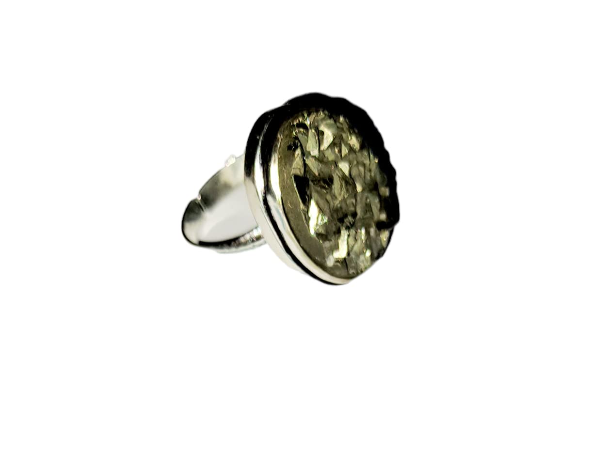 Divinity Crystals Natural Golden Pyrite Ring - Certified Adjustable Unisex Ring for Wealth, Prosperity, and Good Luck