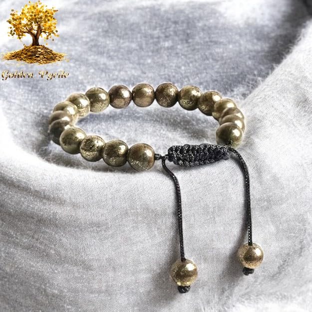 Golden Pyrite Natural Pyrite Bracelet AAA Grade 10mm Unisex Thread Design Real Crystal Bracelet for Wealth, Confidence, and Protection - IGL Jewels