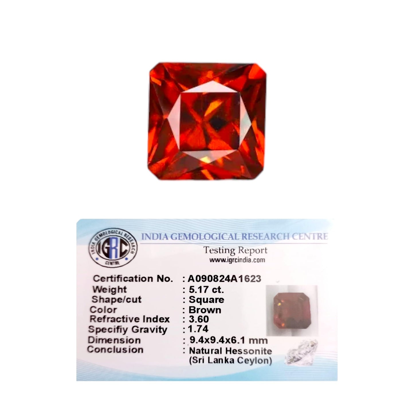 IGL Natural Ceylon Srilankan Hessonite Gemstone Premium Original Certified Gomed/Gomedhak Gem approx 5 carat For Rahu, Protection, Peace, & Ring Jewelry For Men & Women - IGL Jewels