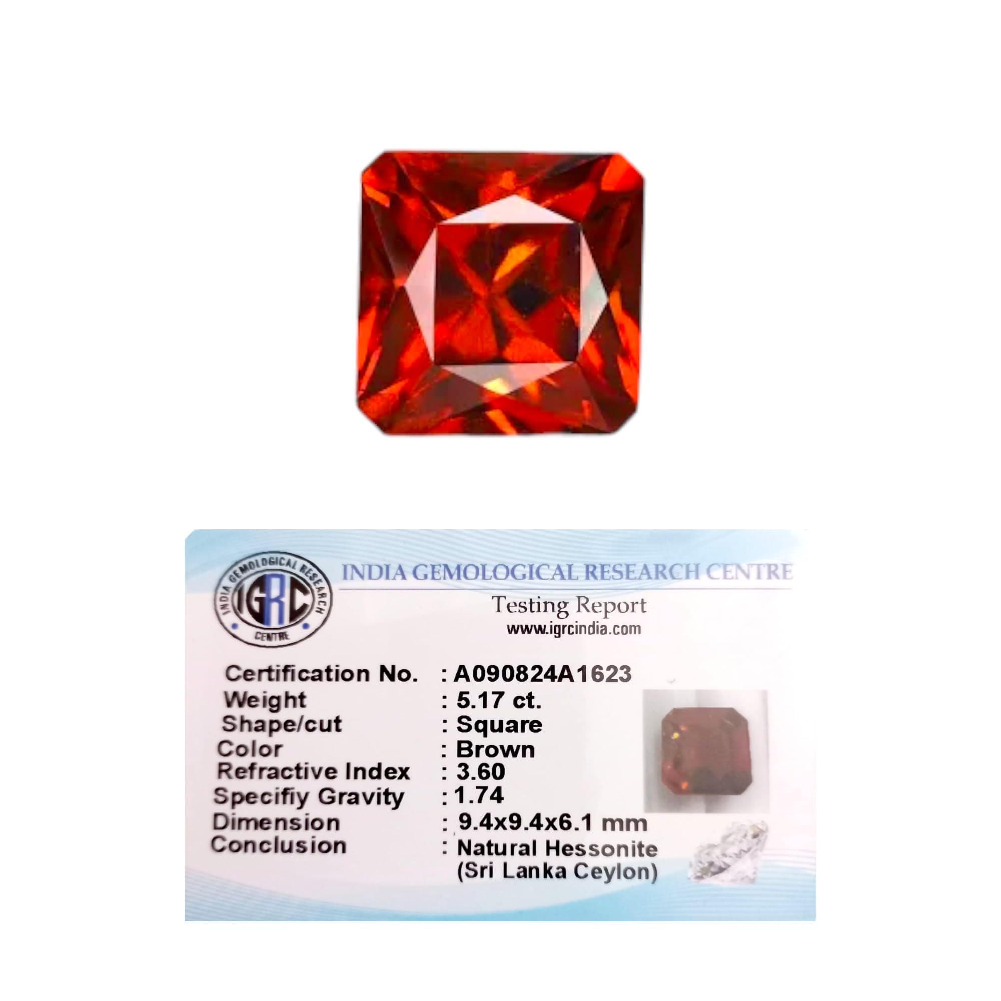 IGL Natural Ceylon Srilankan Hessonite Gemstone Premium Original Certified Gomed/Gomedhak Gem approx 5 carat For Rahu, Protection, Peace, & Ring Jewelry For Men & Women - IGL Jewels