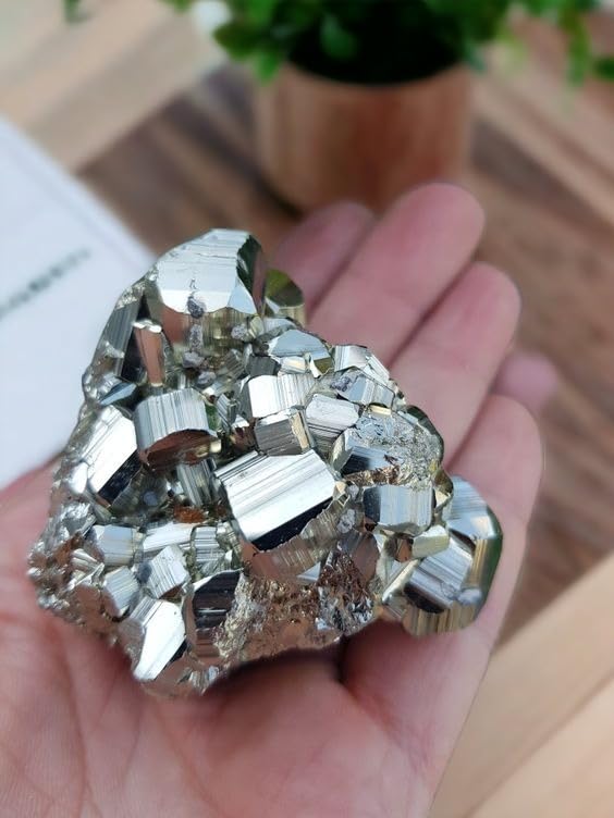 Rare Cubical Peruvian Pyrite Original Cluster Premium Geodes for Willpower Success Wealth Manifestation Stone to Attract Money (30 Grams + to 200 Grams + Approx.) - IGL Jewels