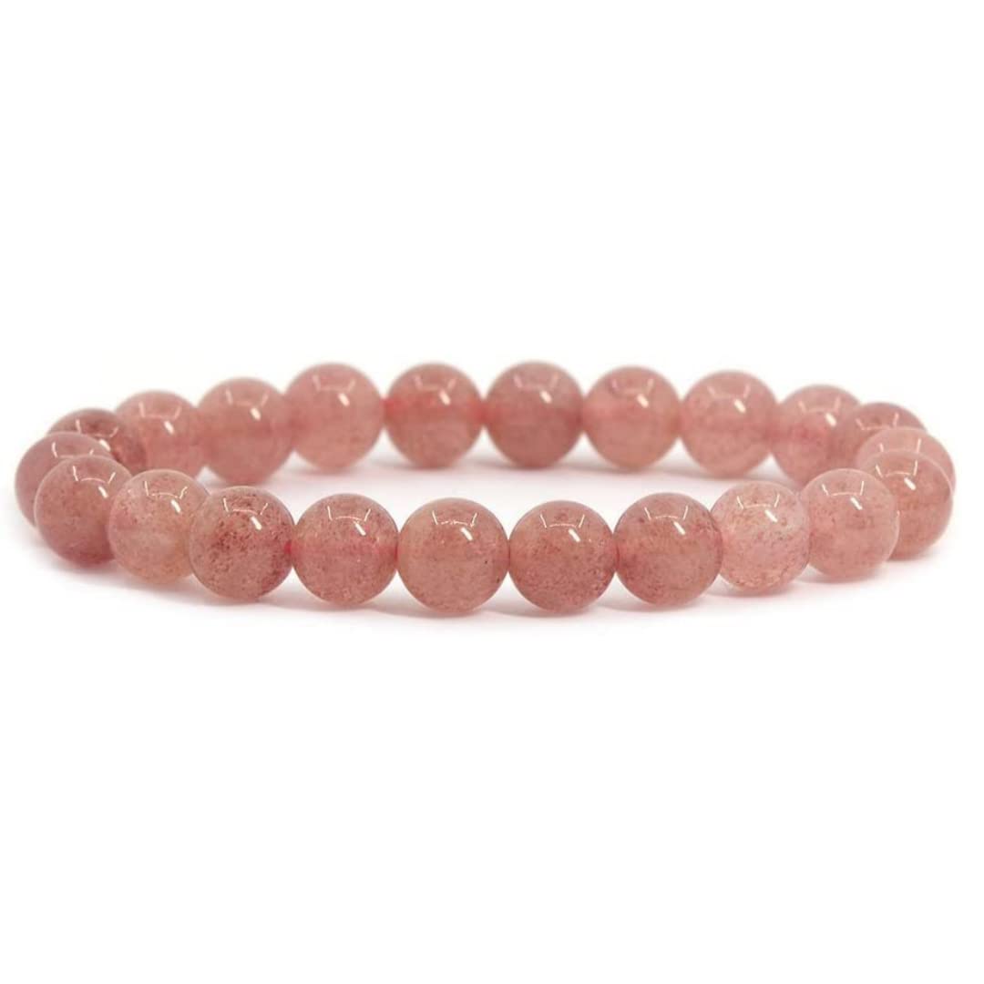 Natural Strawberry Quartz Semi Precious Gemstone Bracelet, Crystal Stone 8mm Beads Bracelet Round Shape for Reiki Healing, Crystal Healing and Chakra Balance - IGL Jewels