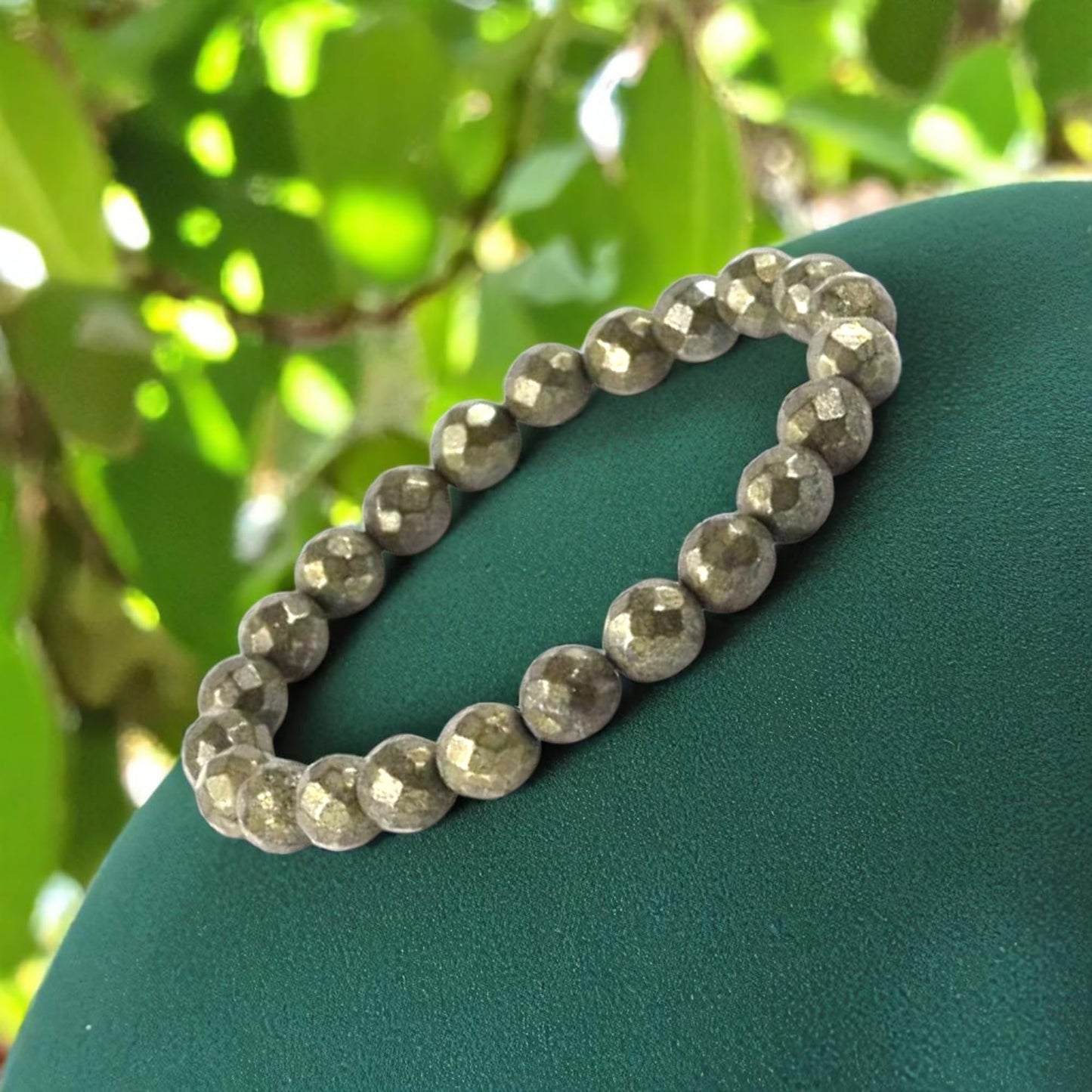 Golden Pyrite Natural Pyrite Bracelet Original Certified Stretchable Unisex Real Pyrite 8mm Diamond-cut Faceted Bracelet For Prosperity, Solar Plexus Chakra & Abundance - IGL Jewels