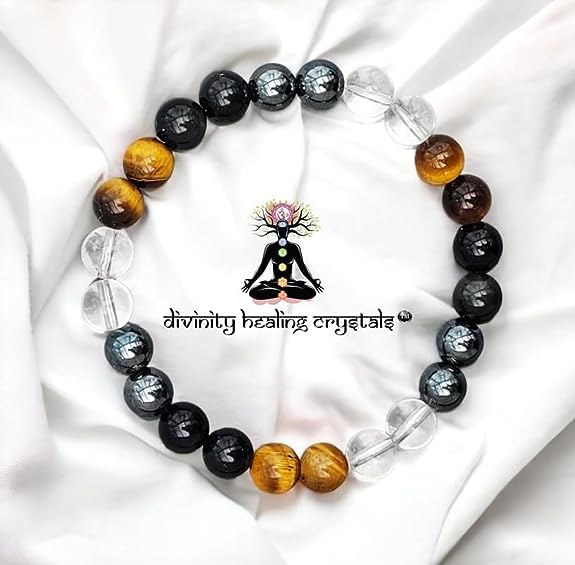 Ultimate Protection Natural Crystal Healing Bracelet - Certified 8 mm Beads for Negative Energy Protection and Good Luck, Unisex Beaded Meditation Accessory