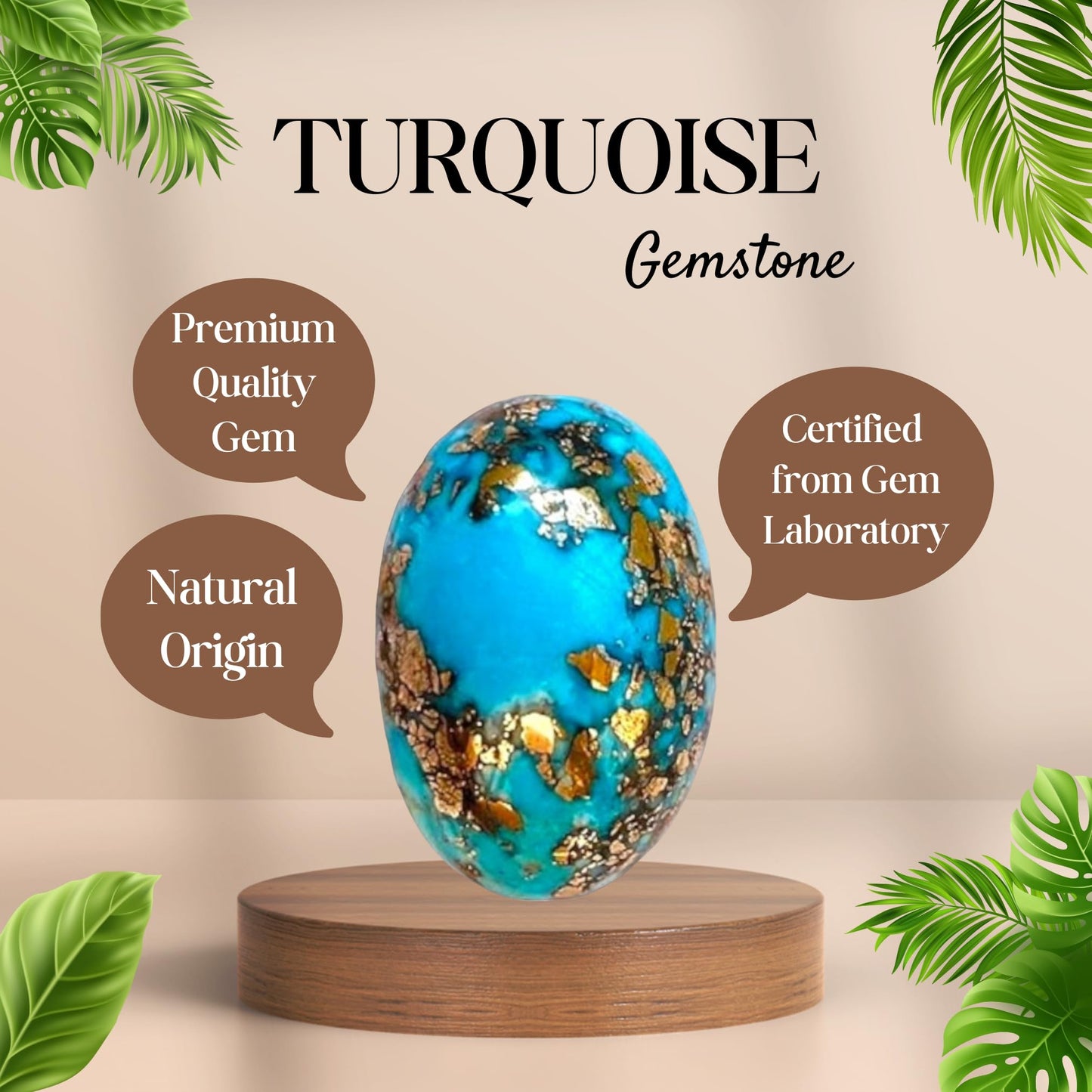 Real Original Firoza Turquoise Gemstone for Men and Women – Oval Shaped for Ring and Pendant Premium Turquoise Jewellery - The Stone of Compassion and Success 11.32 Carat - IGL Jewels