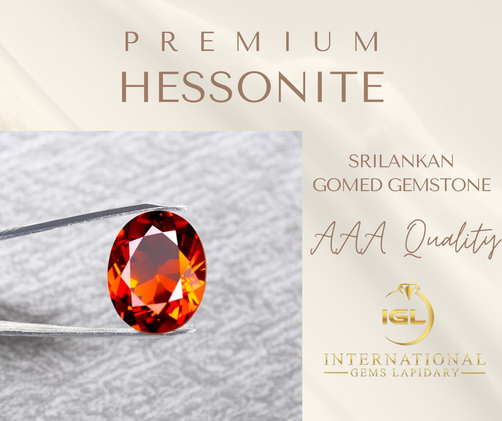 IGL Natural Ceylon Srilankan Hessonite Gemstone Premium Original Certified Gomed/Gomedhak Gem approx 5 carat For Rahu, Protection, Peace, & Ring Jewelry For Men & Women - IGL Jewels