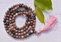 Divinity Crystals Pink Rhodonite Mala Beads - Certified Jaap Mala Collection for Men and Women, Natural Pure 8 mm Beads for Yoga, Reiki, Meditation, Feng Shui