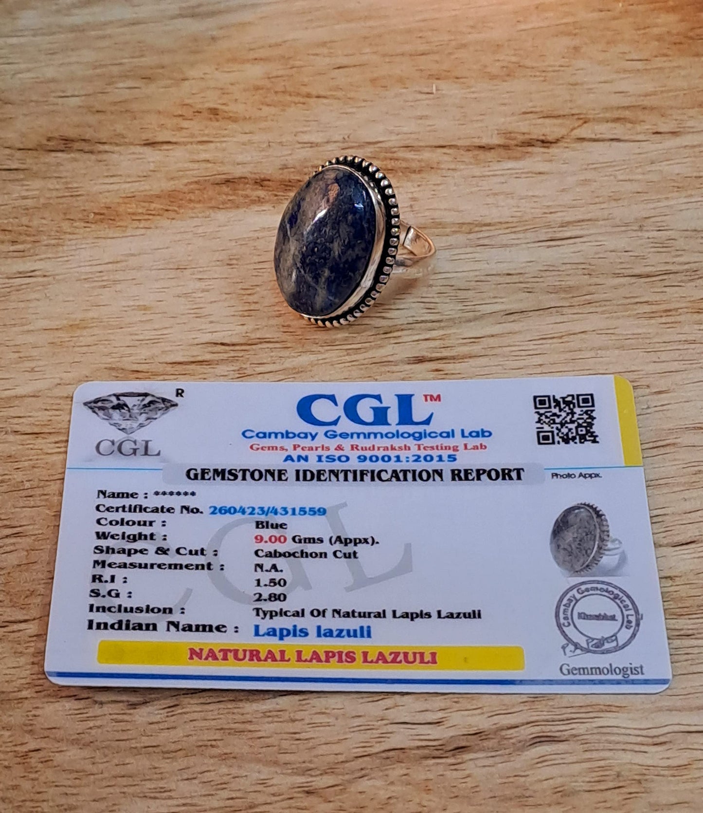 Divinity Certified Lapis Lazuli Adjustable Ring for Higher Mind Activation and Enhanced Communication