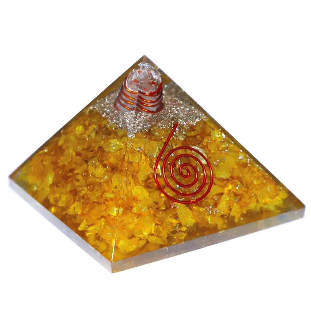 Divinity Crystals Natural Healing Orgone Pyramid Home Decor Vastu for Home Study Table Office Desk Reiki Feng Shui Symbol Crystal Showpieces for Home Decor Education Gifts Citrine