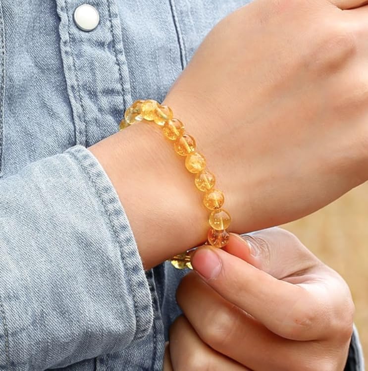 Divine Crystal Treasures Natural Citrine Pure Certified Unisex Band Bracelet Super AAA Quality for Healing Meditation Success and Abundance - IGL Jewels