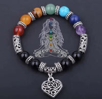 Divinity Crystals 10MM 7 Chakra Healing Bracelet for Yoga Reiki Meditation Unisex Heart Jewelry