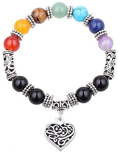 Divinity Crystals 10MM 7 Chakra Healing Bracelet for Yoga Reiki Meditation Unisex Heart Jewelry