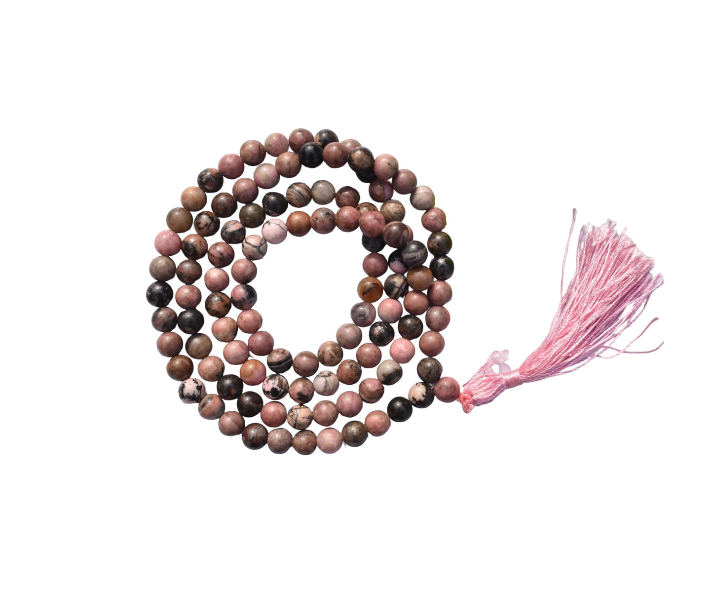 Divinity Crystals Pink Rhodonite Mala Beads - Certified Jaap Mala Collection for Men and Women, Natural Pure 8 mm Beads for Yoga, Reiki, Meditation, Feng Shui