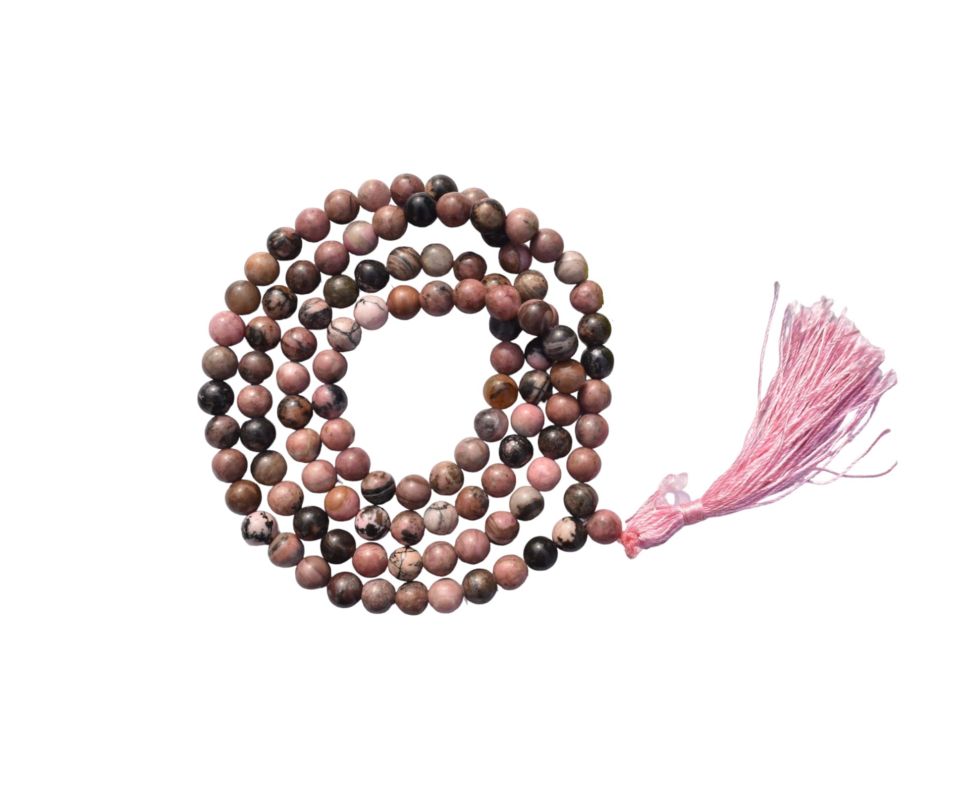 Divinity Crystals Pink Rhodonite Mala Beads - Certified Jaap Mala Collection for Men and Women, Natural Pure 8 mm Beads for Yoga, Reiki, Meditation, Feng Shui