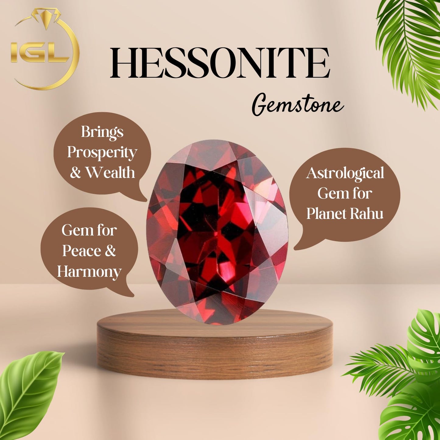 IGL Natural Ceylon Srilankan Hessonite Gemstone Premium Original Certified Gomed/Gomedhak Gem approx 5 carat For Rahu, Protection, Peace, & Ring Jewelry For Men & Women - IGL Jewels