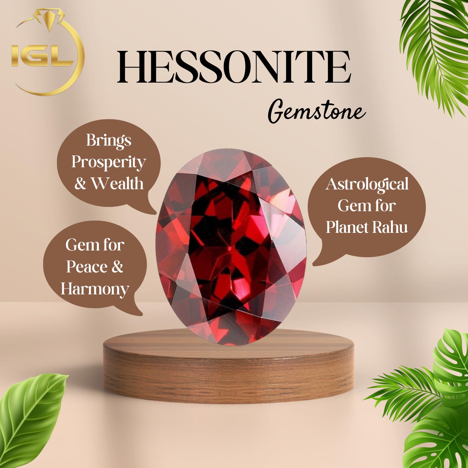 IGL Natural Ceylon Srilankan Hessonite Gemstone Premium Original Certified Gomed/Gomedhak Gem approx 5 carat For Rahu, Protection, Peace, & Ring Jewelry For Men & Women - IGL Jewels
