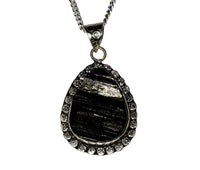 Black Tourmaline Healing Pendant - Certified Natural AAA Grade Crystal with Silver Polish Metal Chain