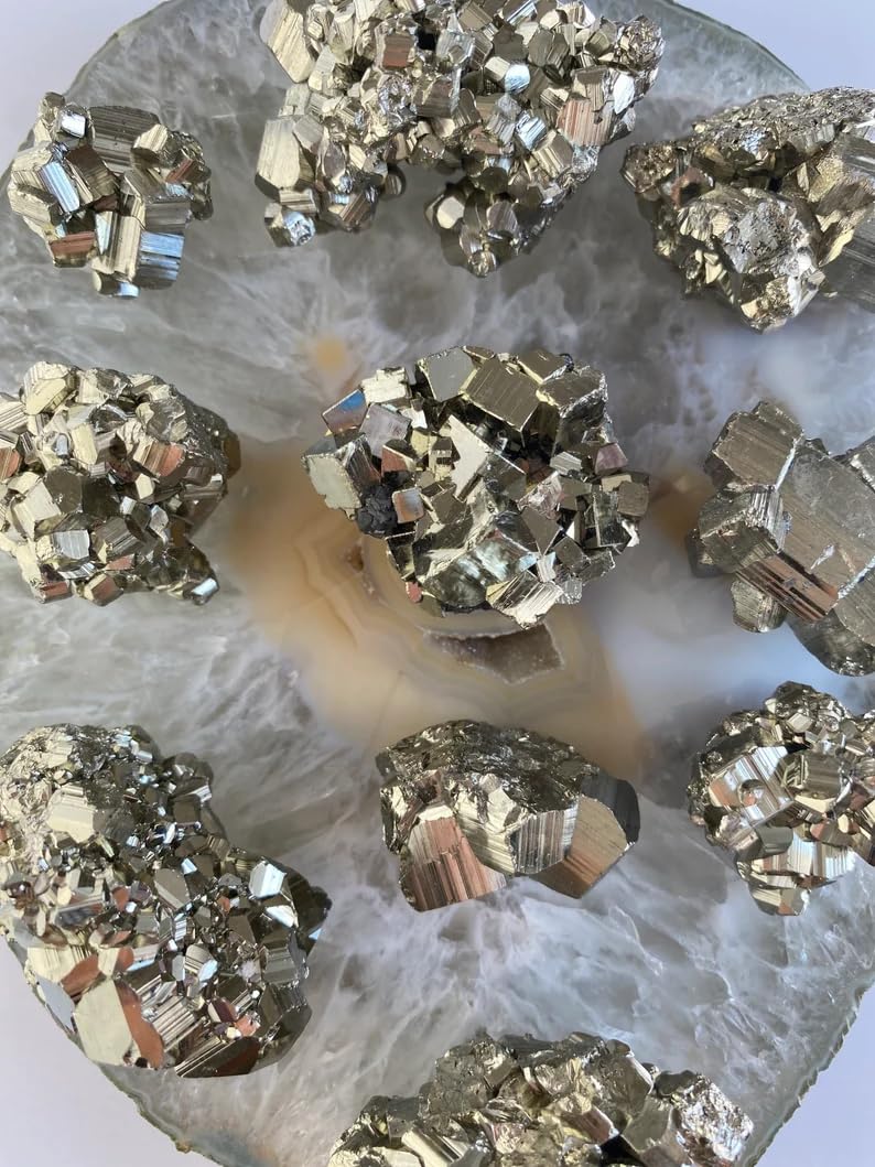 Rare Cubical Peruvian Pyrite Original Cluster Premium Geodes for Willpower Success Wealth Manifestation Stone to Attract Money (30 Grams + to 200 Grams + Approx.)