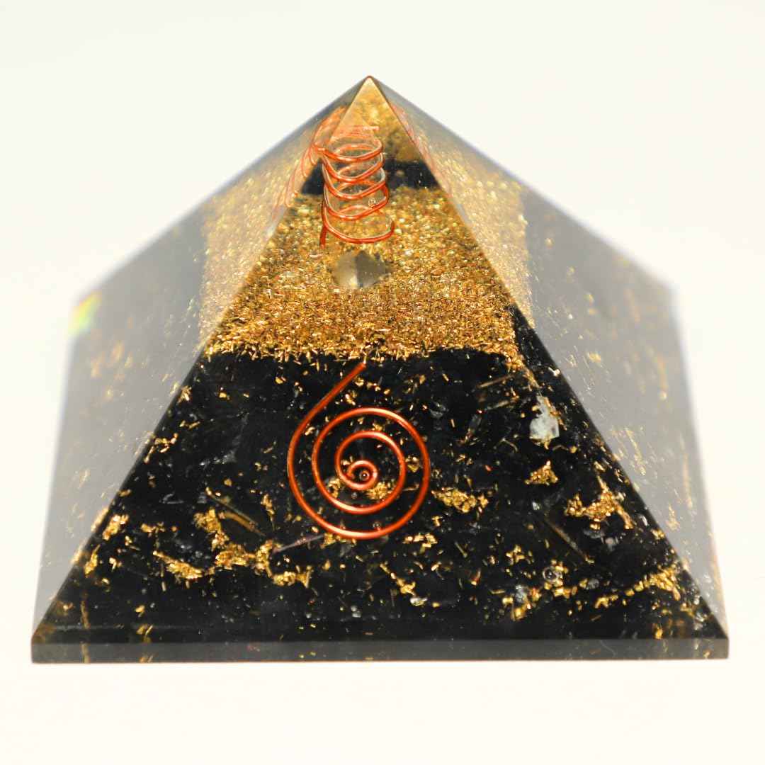 Divinity Crystals Natural Healing Orgone Pyramid Home Decor Vastu for Home Study Table Office Desk Reiki Feng Shui Symbol Crystal Showpieces for Home Decor Education Gifts Black Tourmaline