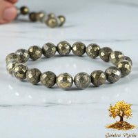 Natural Pyrite Bracelet Lab Certified Real Pyrite 10mm Diamond-cut Faceted Unisex Stretchable Bracelet For Wealth, Prosperity & Good Luck - IGL Jewels