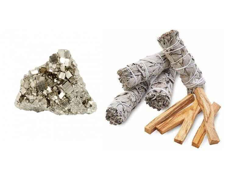 Peru Pyrite Cluster Original - High Energy Natural Iron Pyrite Stone Gold Rock (300 Carat Approx.) for Increased Willpower and Manifestation with Palo Santo and White Sage Smudge Default Title