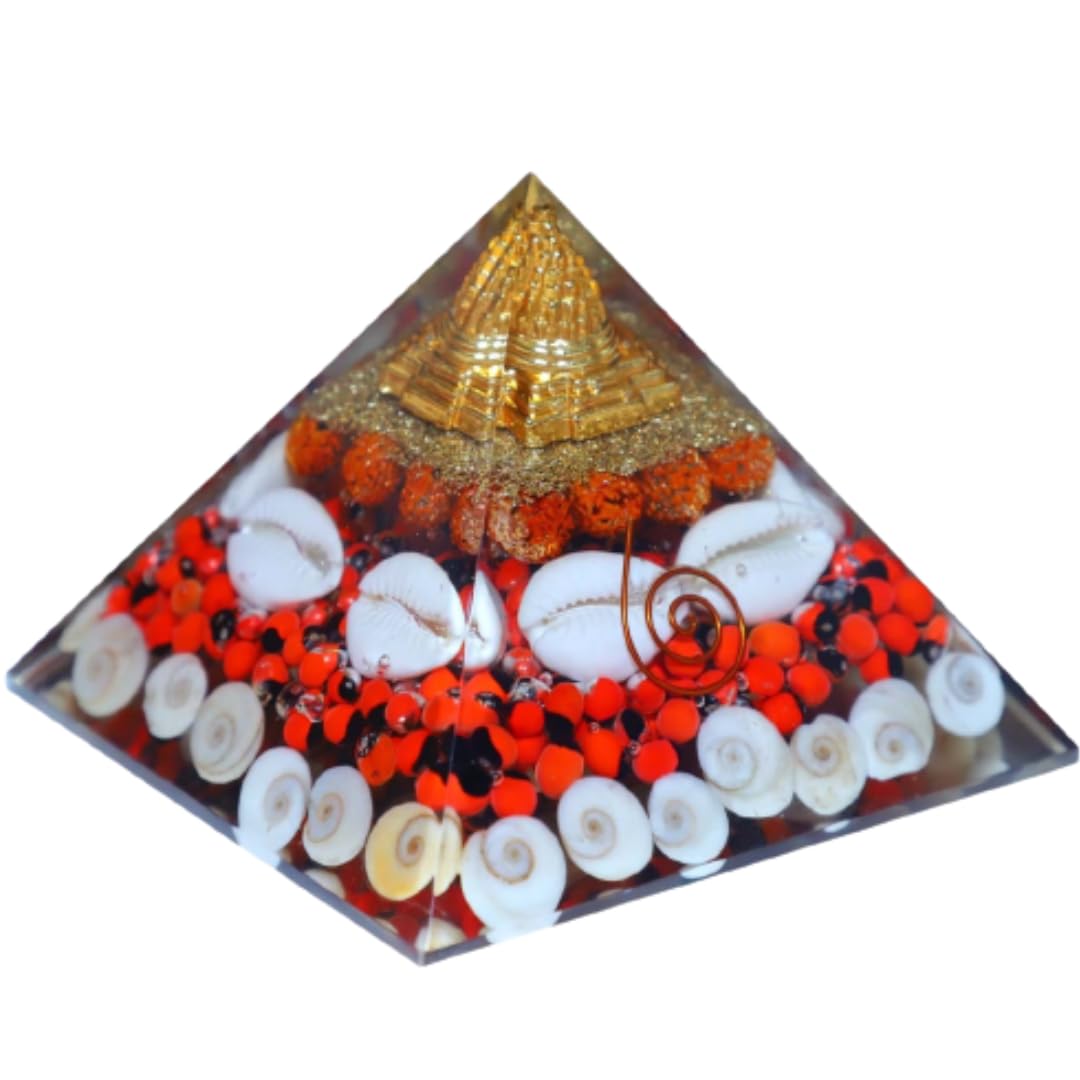Divinity Crystals Natural Healing Orgone Pyramid Home Decor Vastu for Home Study Table Office Desk Reiki Feng Shui Symbol Crystal Showpieces for Home Decor Education Gifts Rudraksha