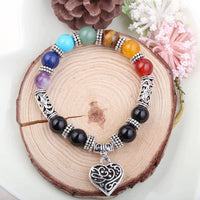 Divinity Crystals 10MM 7 Chakra Healing Bracelet for Yoga Reiki Meditation Unisex Heart Jewelry
