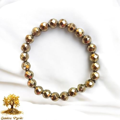 Golden Pyrite Natural Bracelet AAA Grade Certified 8mm Diamond-Cut Faceted Unisex Real Crystal Bracelet for Wealth, Protection & Confidence - IGL Jewels