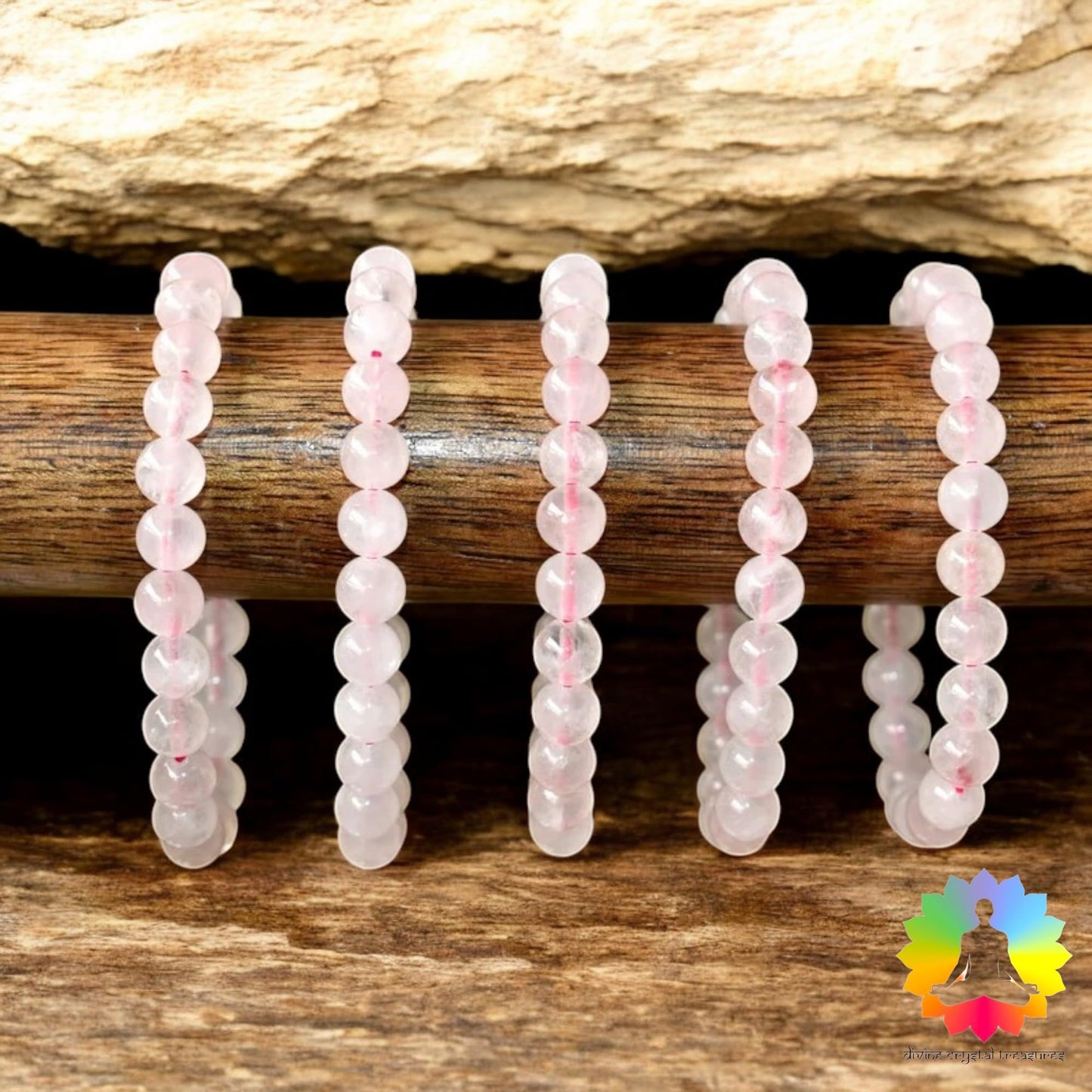 Divine Crystal Treasures Natural Rose Quartz Bracelet Original Certified AAA Grade 8mm Unisex Real Crystal Bracelet for Love Compassion Emotional Healing - IGL Jewels